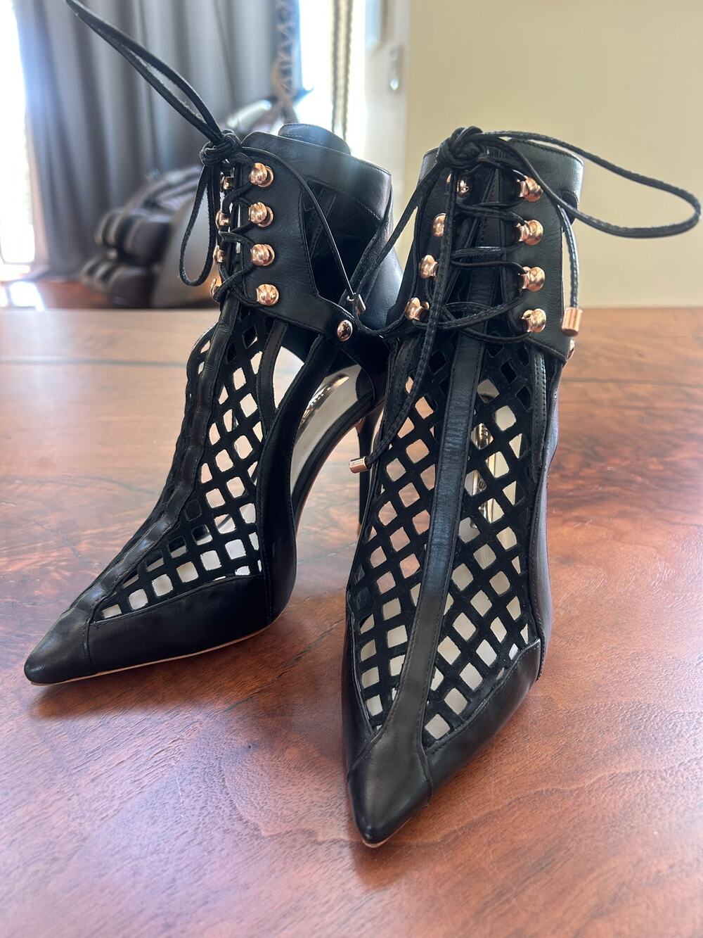 Rare Sophia Webster Jetta Black Leather Lace-Up Stiletto Booties 36 / US 6